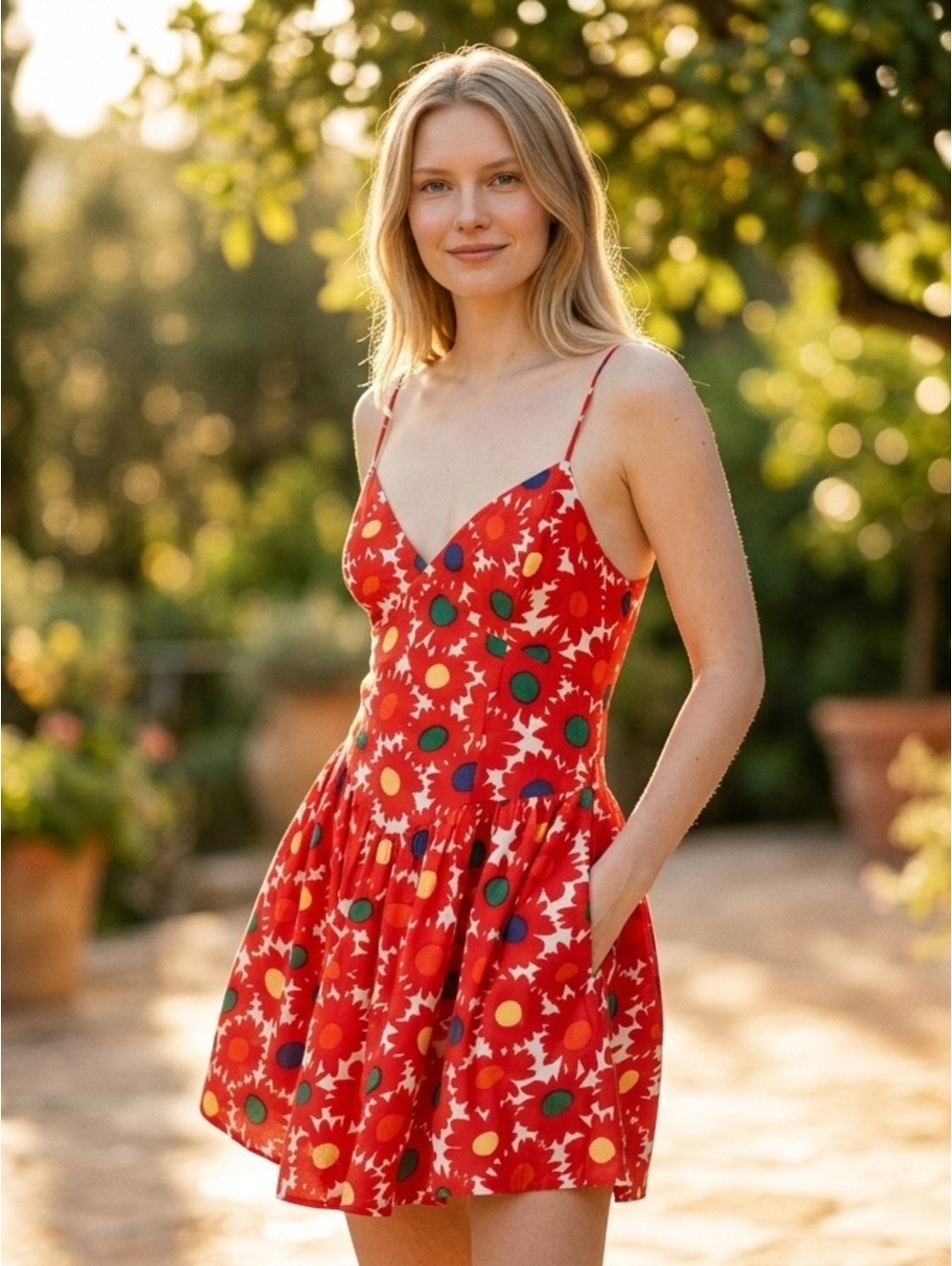6 RHODE Rhonda Mini Dress in Red